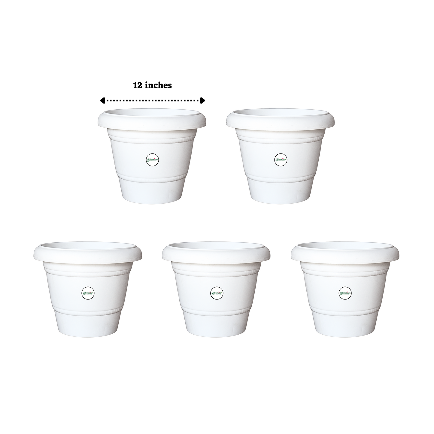 12 Inch Plastic Pots UV Treated - White Colour
