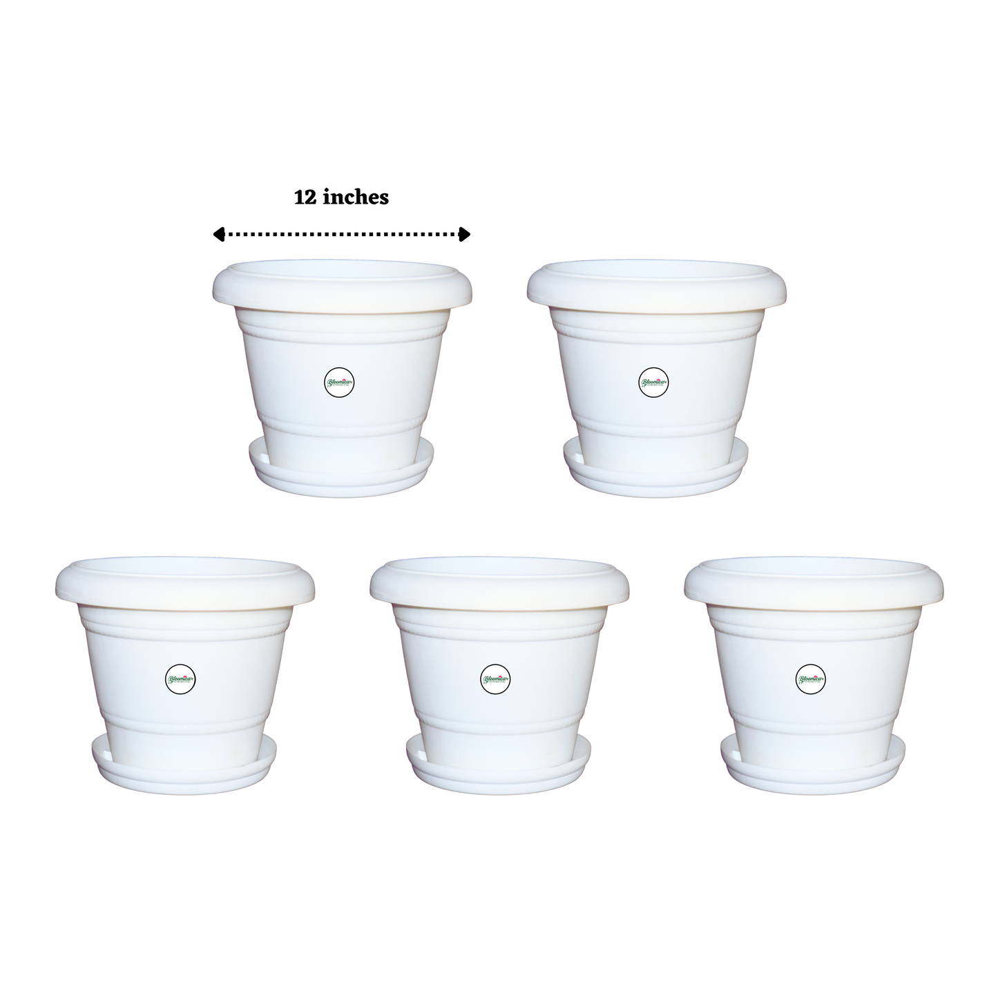 12 Inch Plastic Pots UV Treated - White Colour