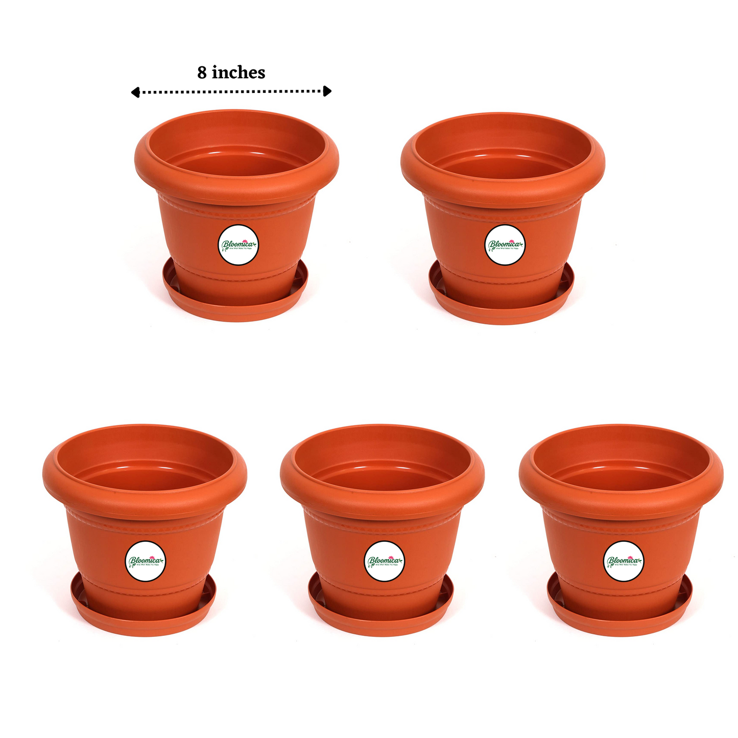 8 Inch UV Treated Plastic Pots - Terracotta Colour