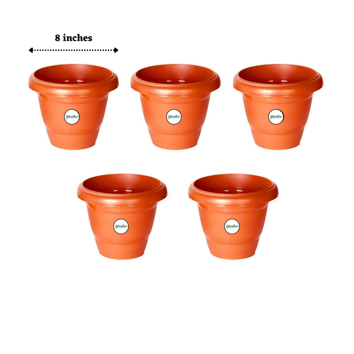 8 Inch UV Treated Plastic Pots - Terracotta Colour