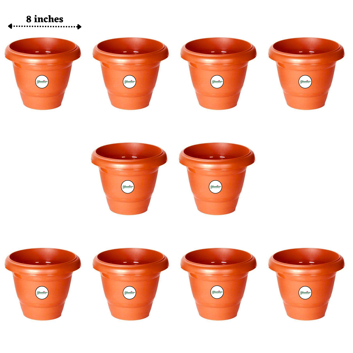 8 Inch UV Treated Plastic Pots - Terracotta Colour