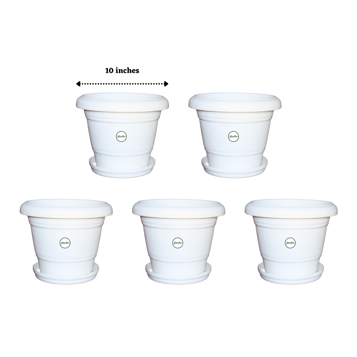 10 Inch Plastic Pots UV Treated - White Colour