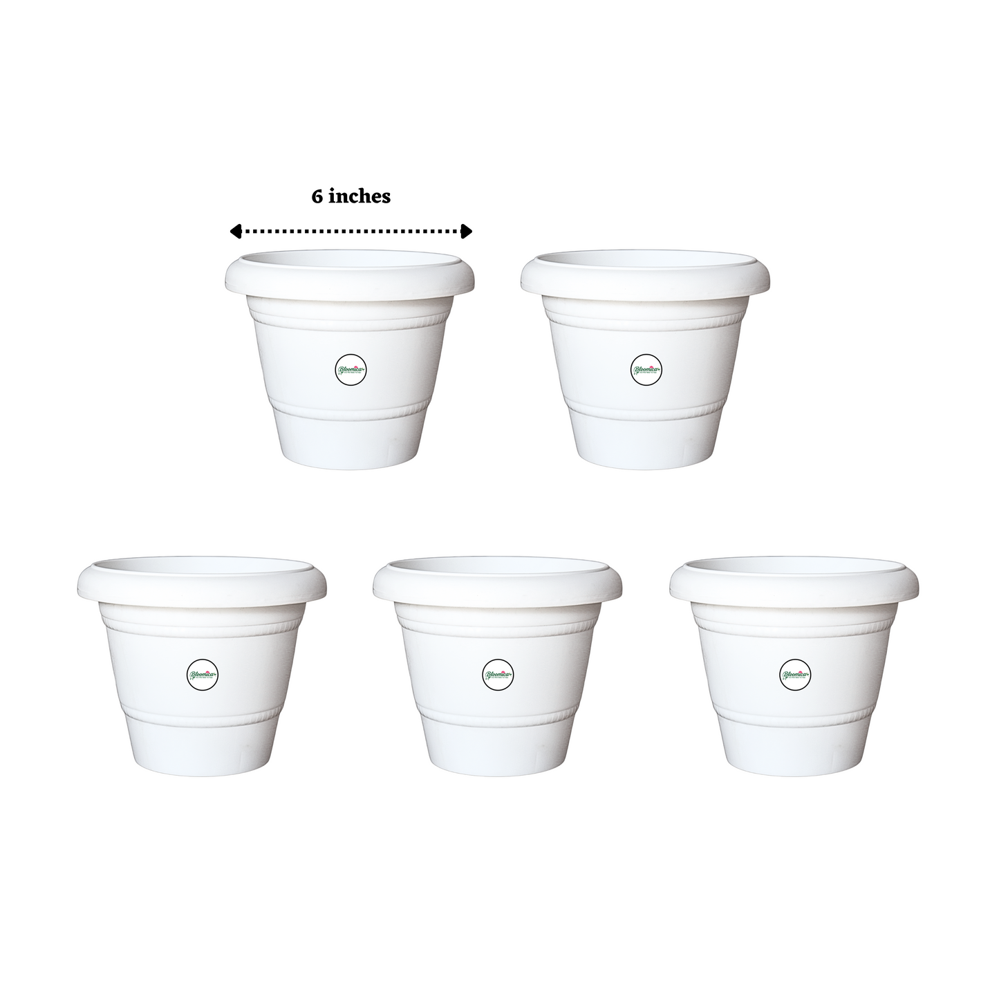 6 Inch UV Treated Plastic Pots - White Colour
