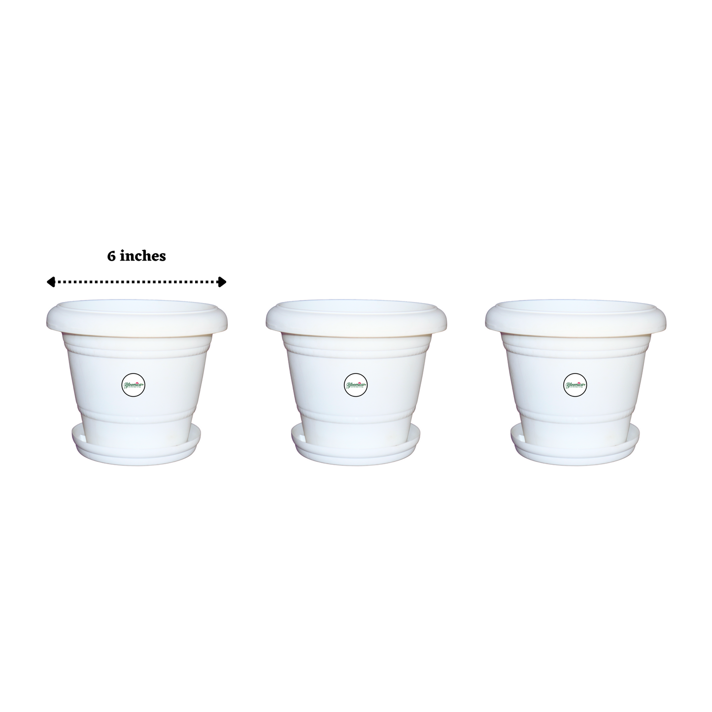 6 Inch UV Treated Plastic Pots - White Colour