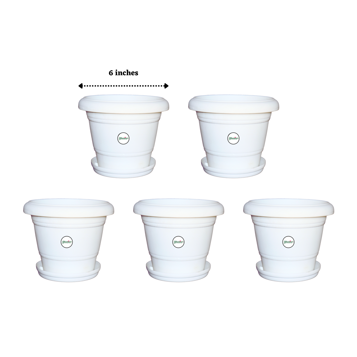 6 Inch UV Treated Plastic Pots - White Colour
