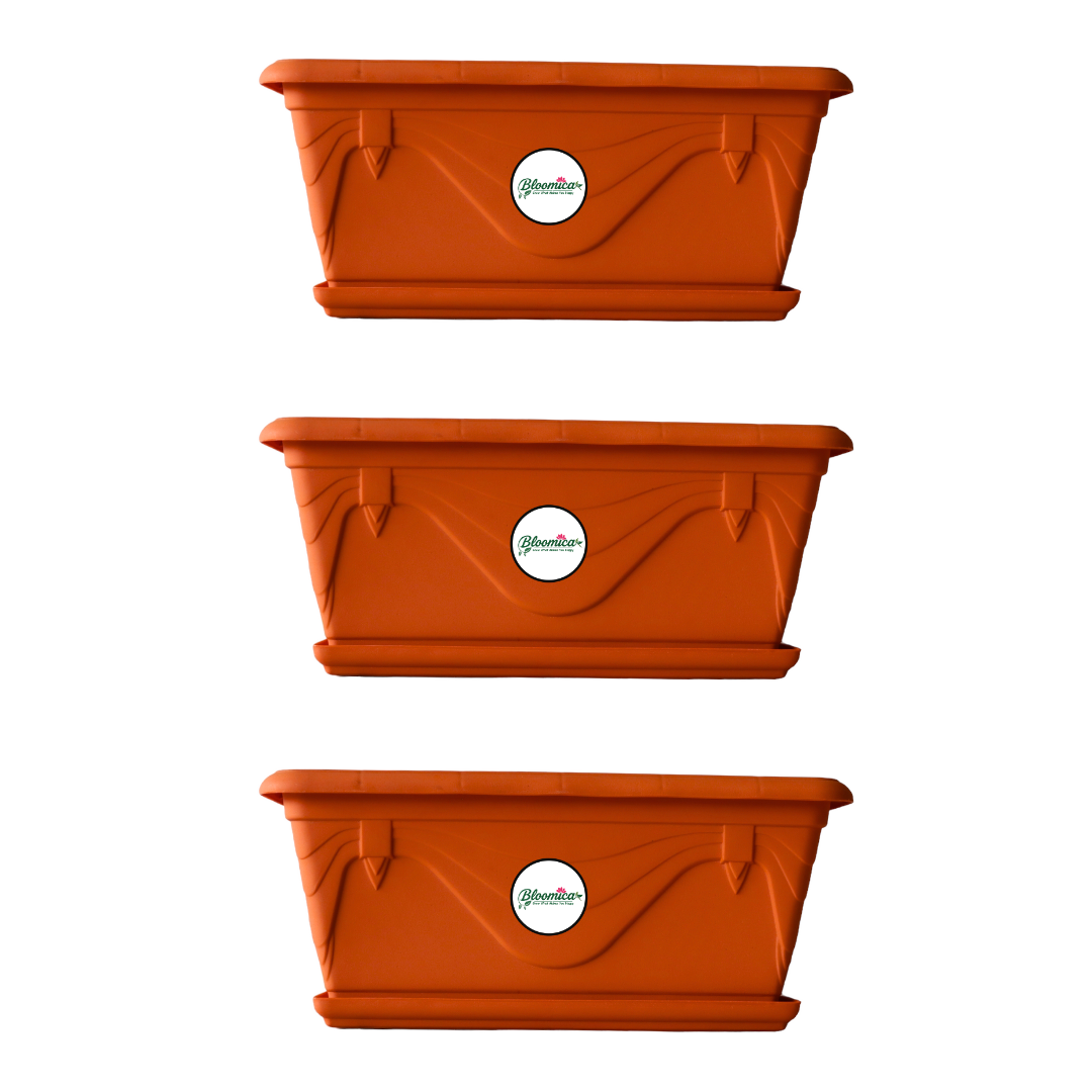 UV Treated Rectangular Plastic Planter - Terracotta Colour