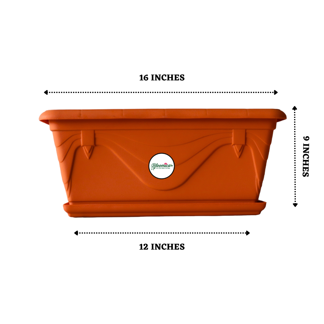 UV Treated Rectangular Plastic Planter - Terracotta Colour