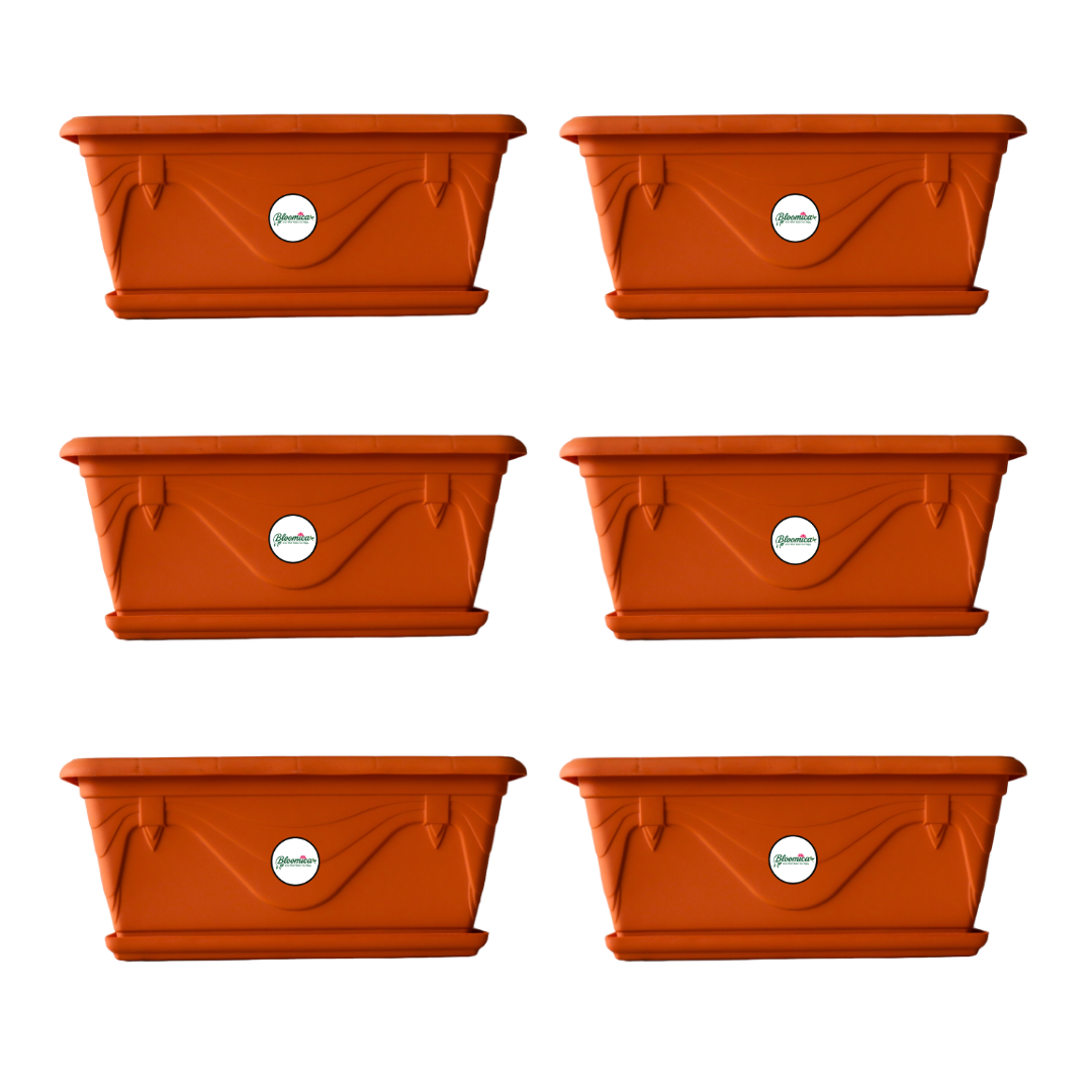 UV Treated Rectangular Plastic Planter Small with Tray - Terracotta Colour