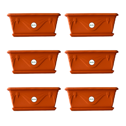 UV Treated Rectangular Plastic Planter Small with Tray - Terracotta Colour