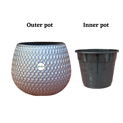 Woven Elegance Indoor Planter (with Inner Pot) - Grey Colour
