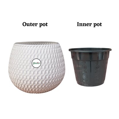 Woven Elegance Indoor Planter (with Inner Pot) - White Colour