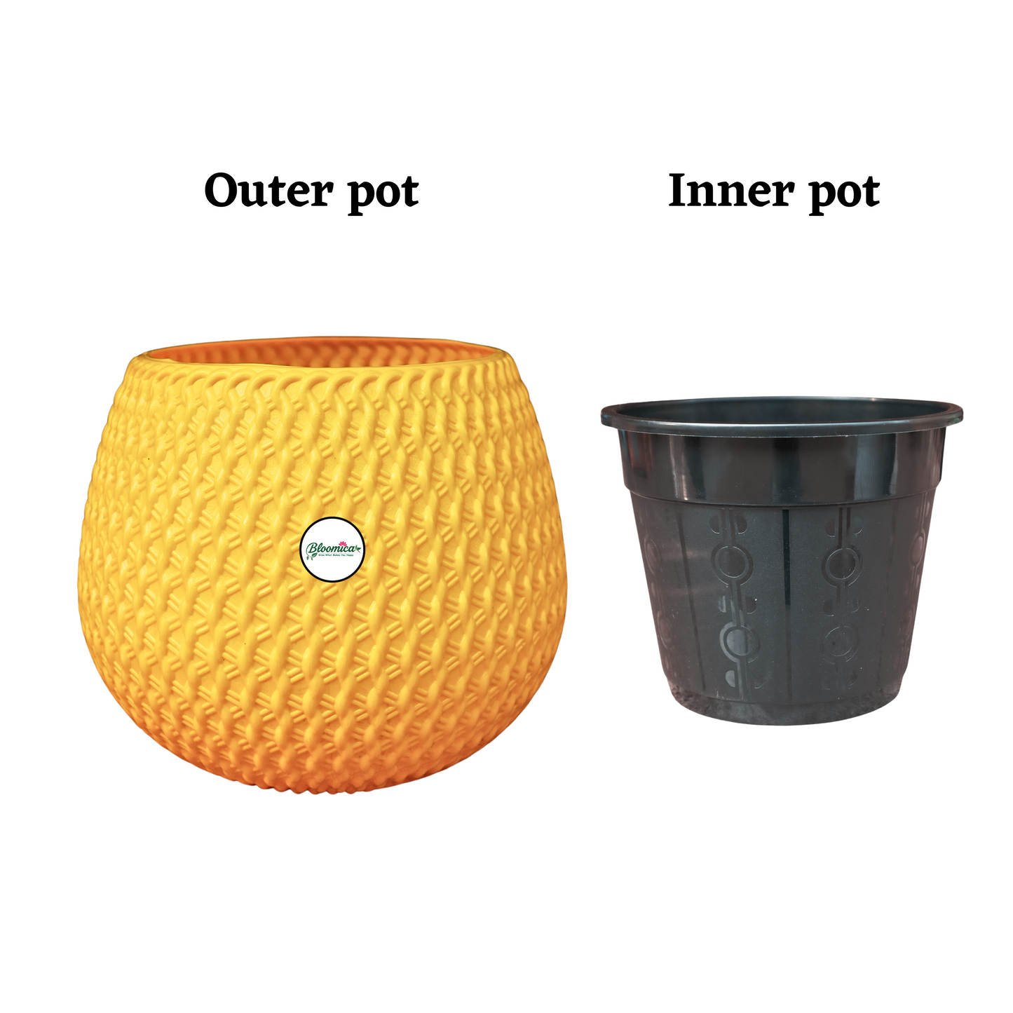 Woven Elegance Indoor Planter (with Inner Pot) - Yellow Colour