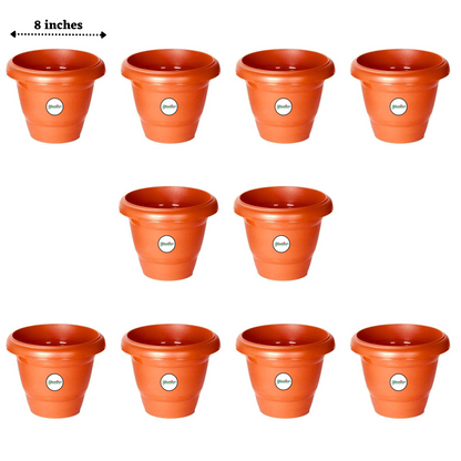 8 Inch UV Treated Plastic Pots - Terracotta Colour